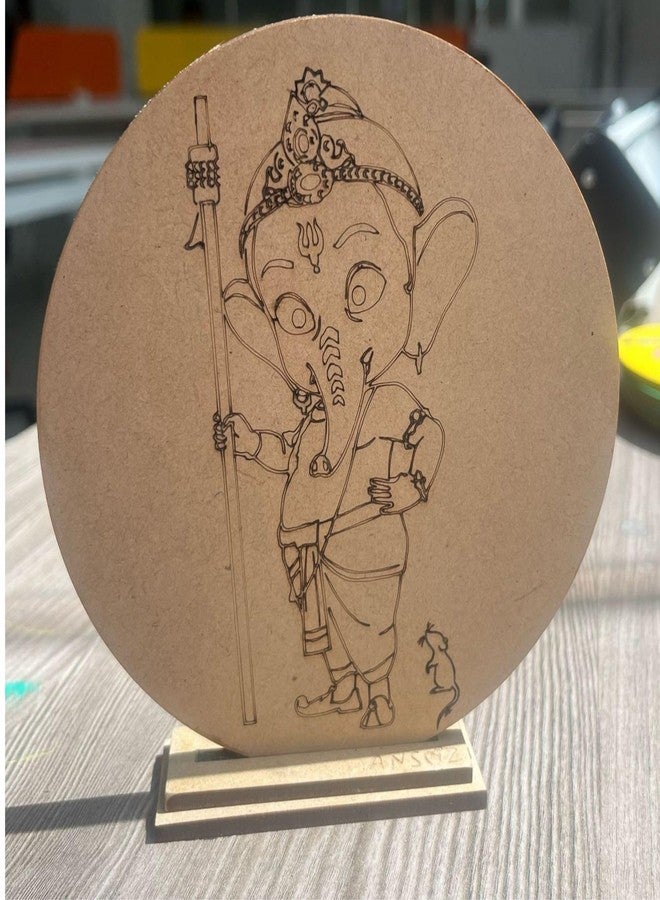 Ansoz Divine Ganesha Artistic Plaque Art Craft Kit | Ganesh Art Craft: Wooden Pre-Marked Cutout for Kids and All Ages - DIY Craft Kit | Home Decor | Ganesh Chaturthi Gift Idea (Water Color Included (Ganesha with Spear) - Image 2